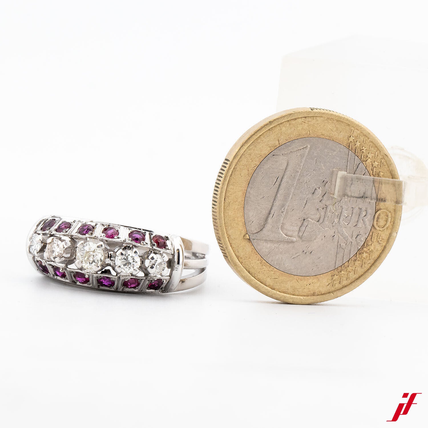 Damenring Klassisch 14K Weißgold Rubine 0,16 Diamanten Brillanten 0,20 57