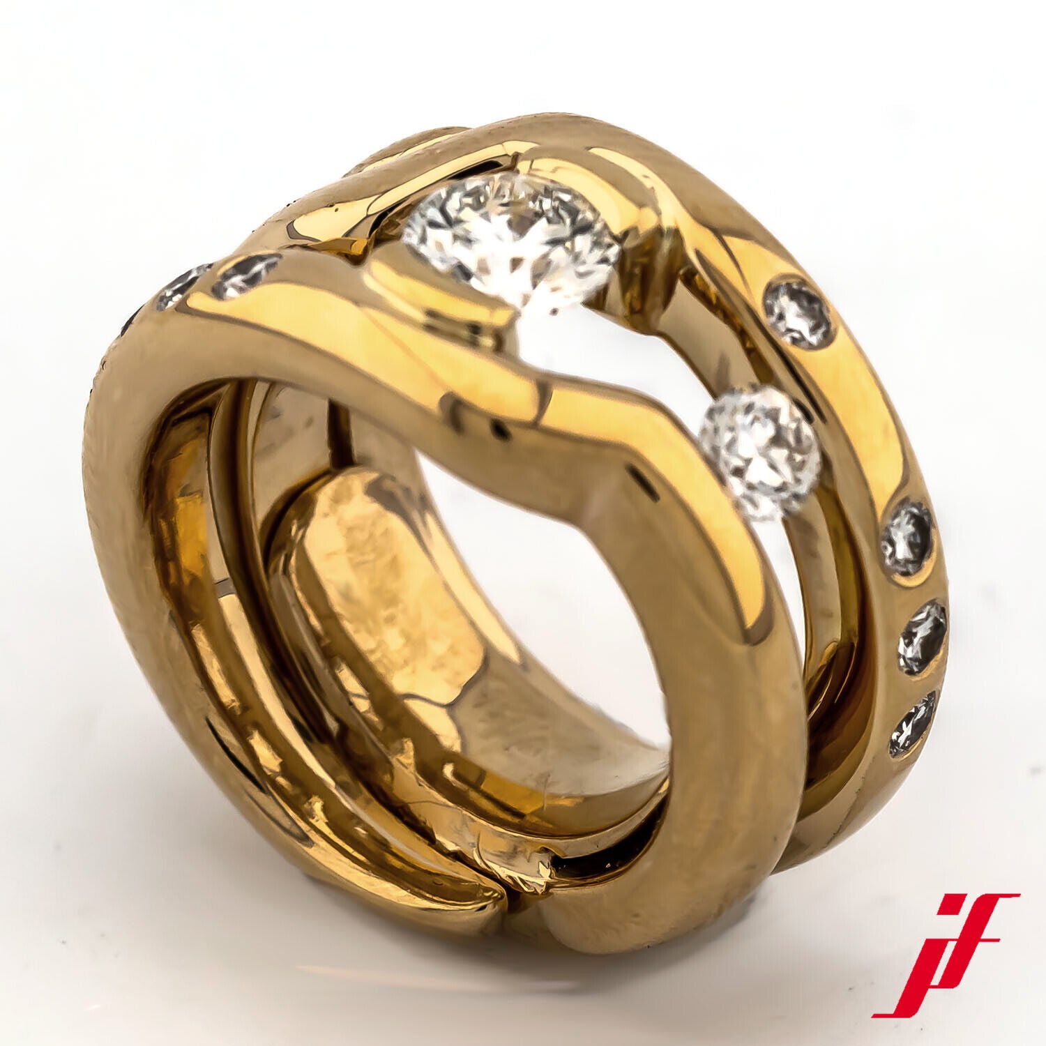 Ring 3in1 Schienen 750/18K Gelbgold Diamanten Brillanten Größe 42!