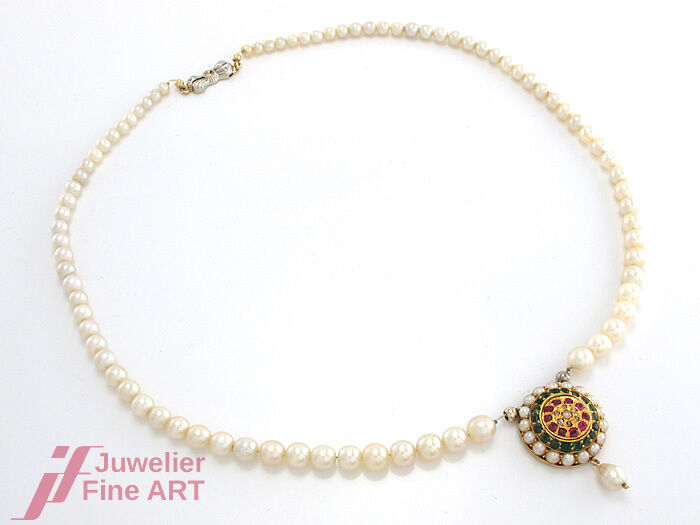 PERLENCOLLIER Orient Zuchtperlen 14K WG/GG 6 Diam. 10 Rub, 19 Smar. 16,5 g 41 cm