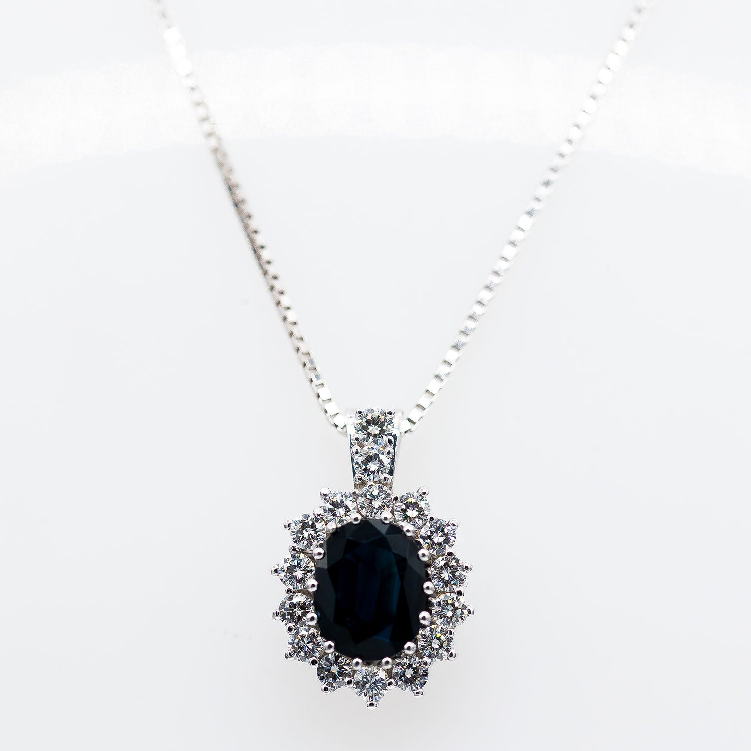 Kette mit Anhänger 585/14K Weißgold Saphir 2,0ct Diamant 1,0ct H/SI - Wert 6.000€
