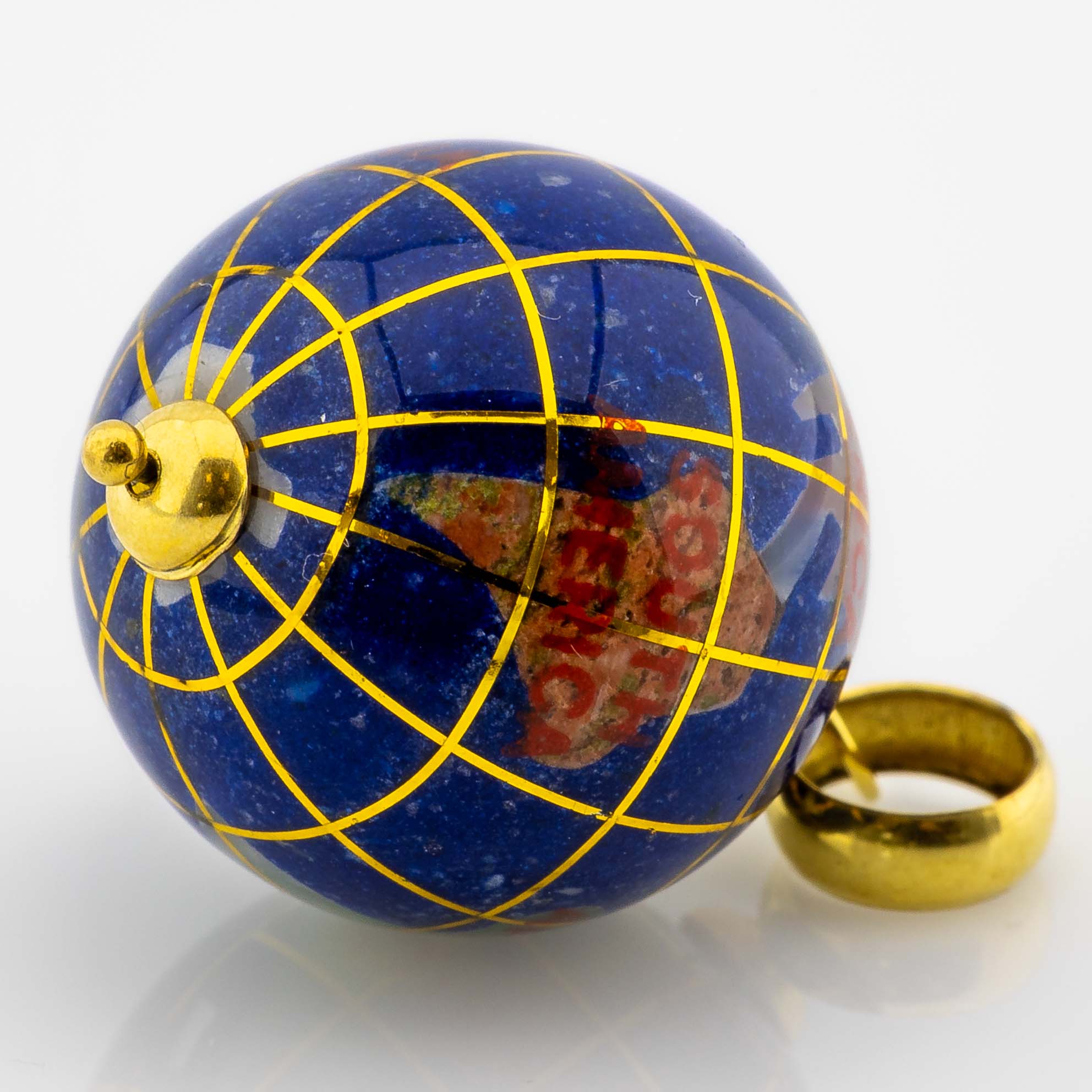 Globus-Anhänger 750/18K Gelbgold aus blauer Emaille und Perlmutt L. 2,5cm 7,39g