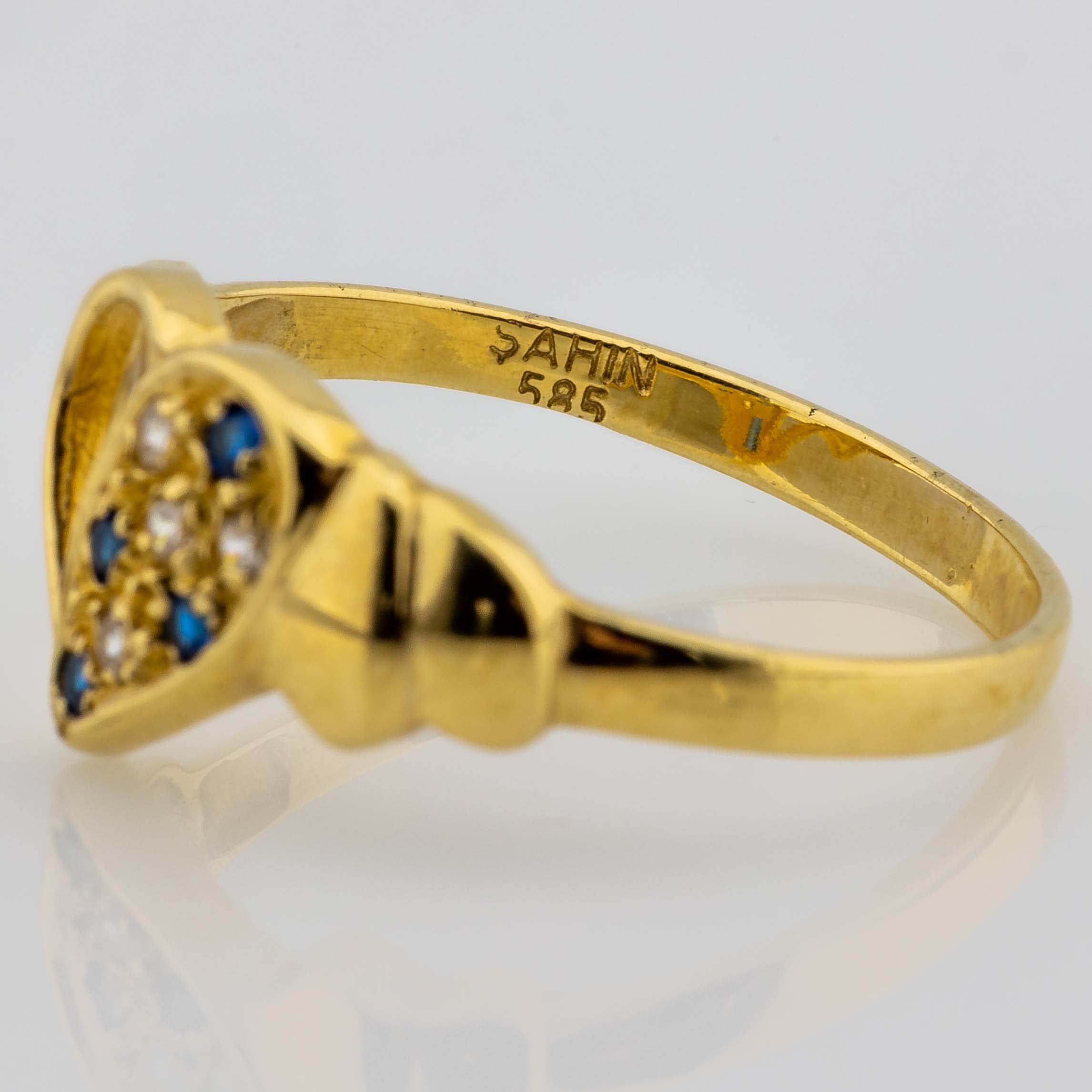 Herzchen-Ring 585/14K Gelbgold mit Farbsteinbesatz 2,49g Gr. 57