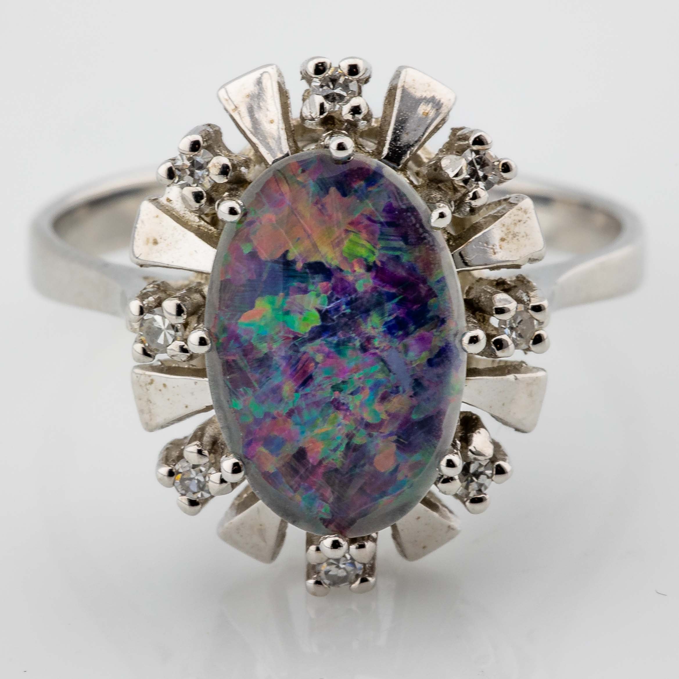Opal-Ring 585/14K Weißgold Triplette Opal Diamanten 0,12ct W/Si