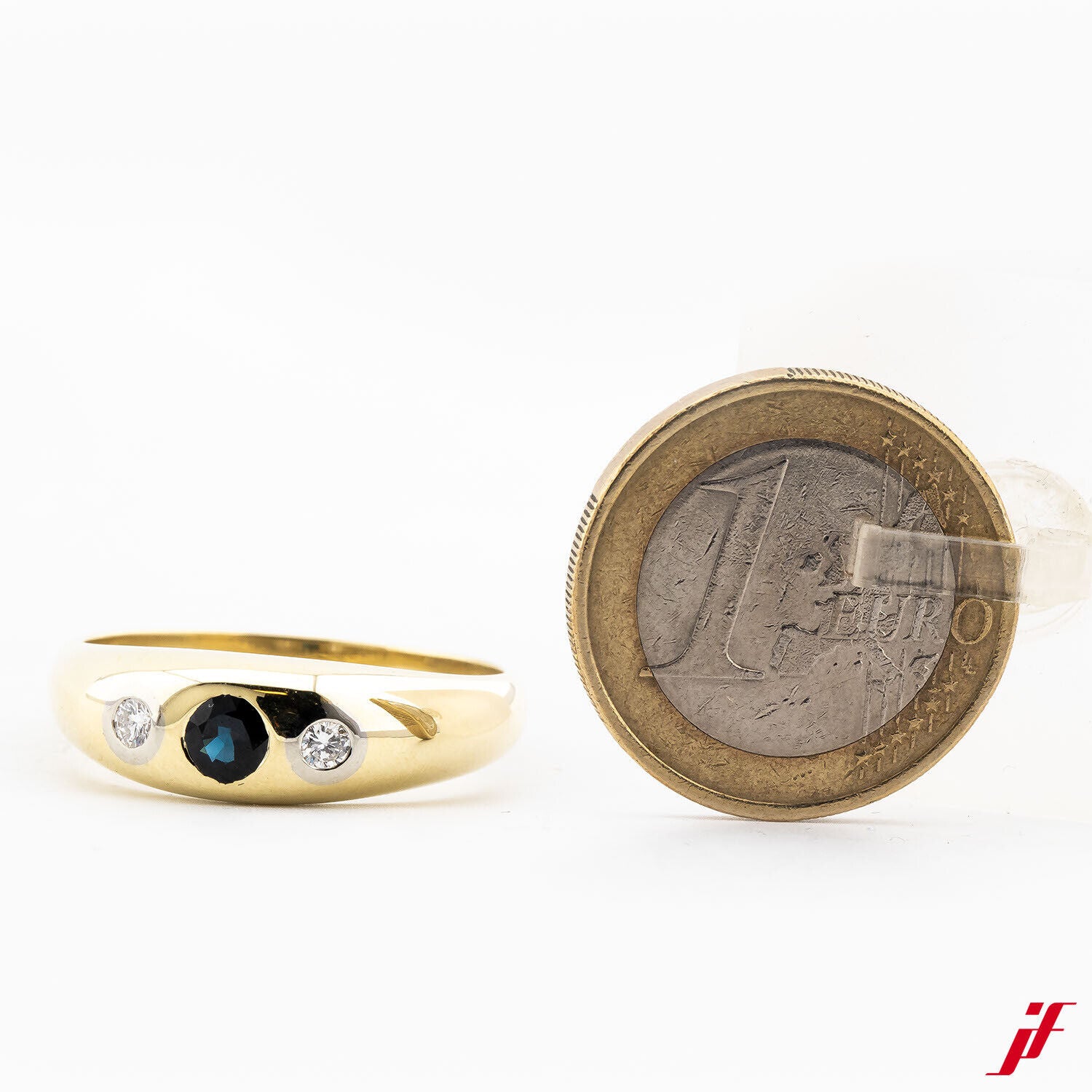 Damenring Kuppelring 585/14K Gold 1 Saphir Diamanten Brillanten Größe 69