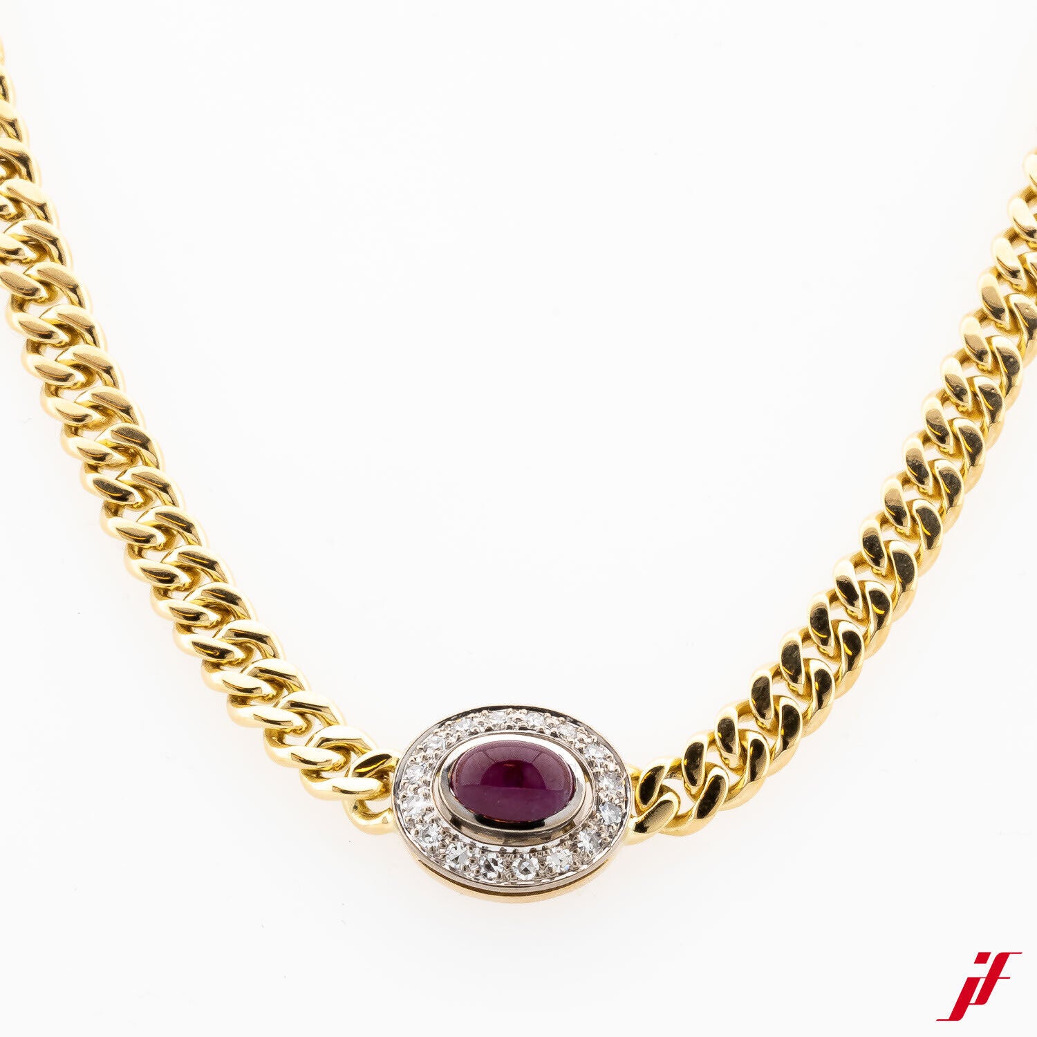 Collier 750/18K Gelbgold Weißgold 1 Rubin 0,80 Diamanten Brillanten 0,18 37 cm