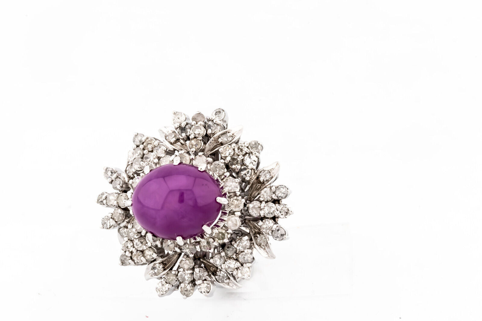 Ring 585/14K Weißgold 1 Sternrubin 2,5ct 83 Achtkantdiamanten 1,8ct - Wert 6.000