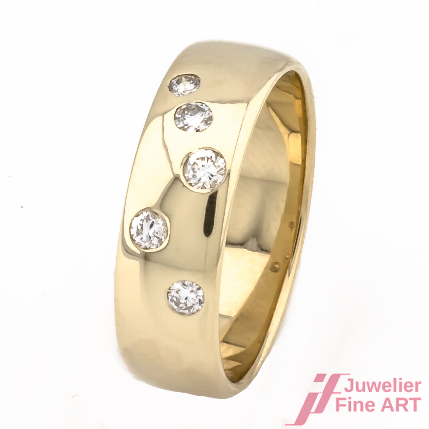 Ring  Bandring gewölbt 585/14K Gelbgold Diamanten Brillanten Größe 53
