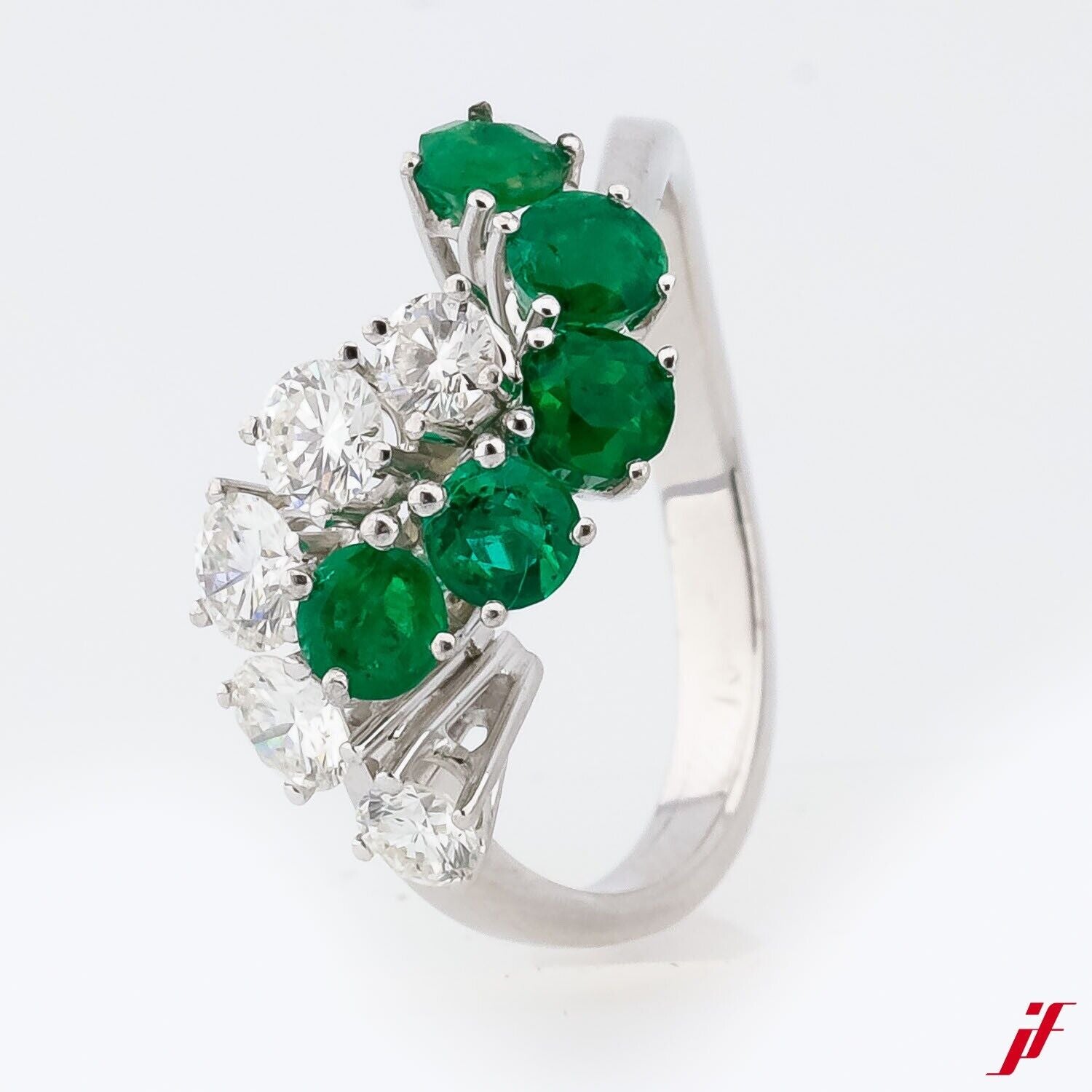 Ring 18K/750 Weißgold 4 Smaragd 0,6 ct 5 Diamanten 0,75ct - Wert 4.800€