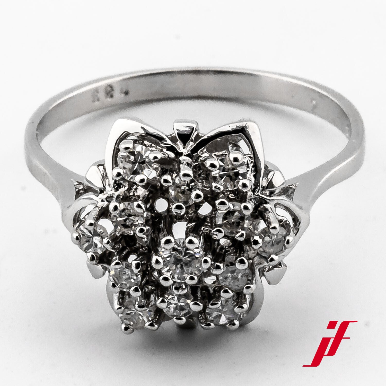 Ring Floral 585/14K Weißgold Diamanten Brillanten Größe 51,5