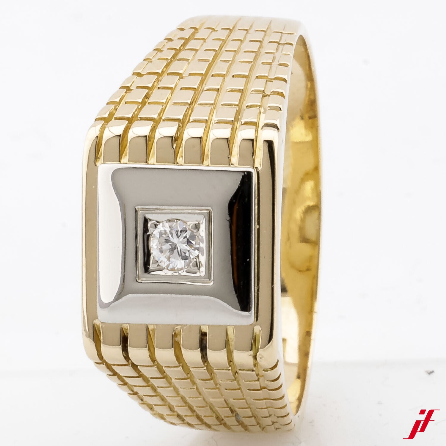 Ring 750/18K Gelbgold Weißgold 1 Diamant Brillant 0,10 ct TW/vs1 Ringweite 72
