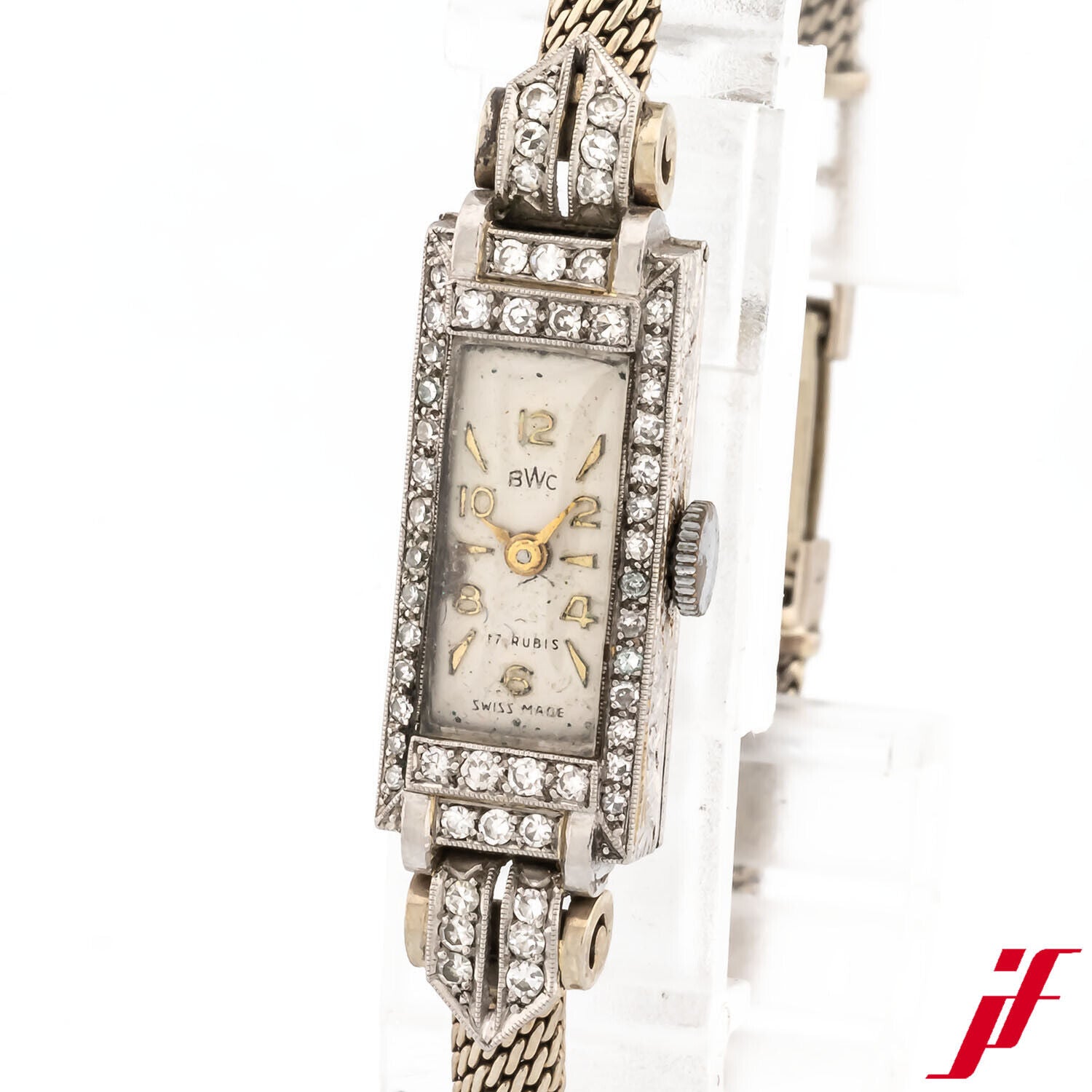 Armbanduhr BWC Art Deco Gehäuse Platin Band Weißgold Handaufzug Klappschließe