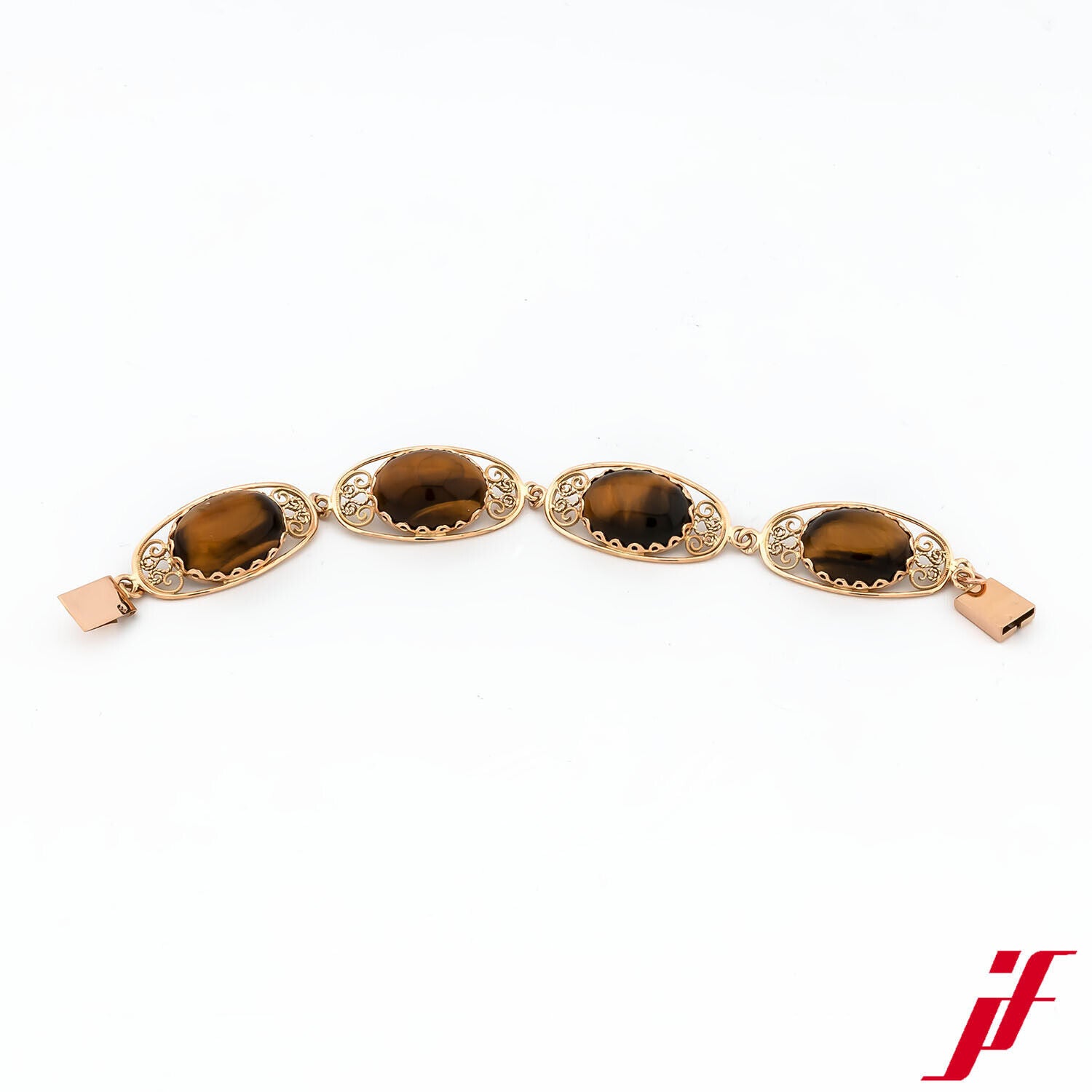 Armband Filigran 585/14K Rotgold 4 x Tigerauge Steckschließe 16,5 cm