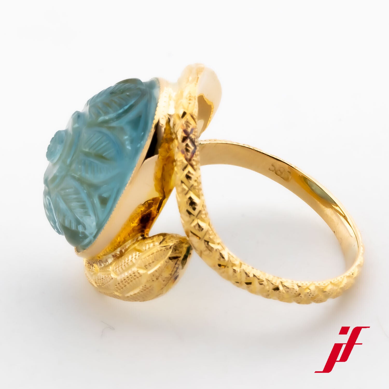 Ring klassisch verziert 585/14K Gelbgold floraler blauer Farbstein Größe 54 TOP
