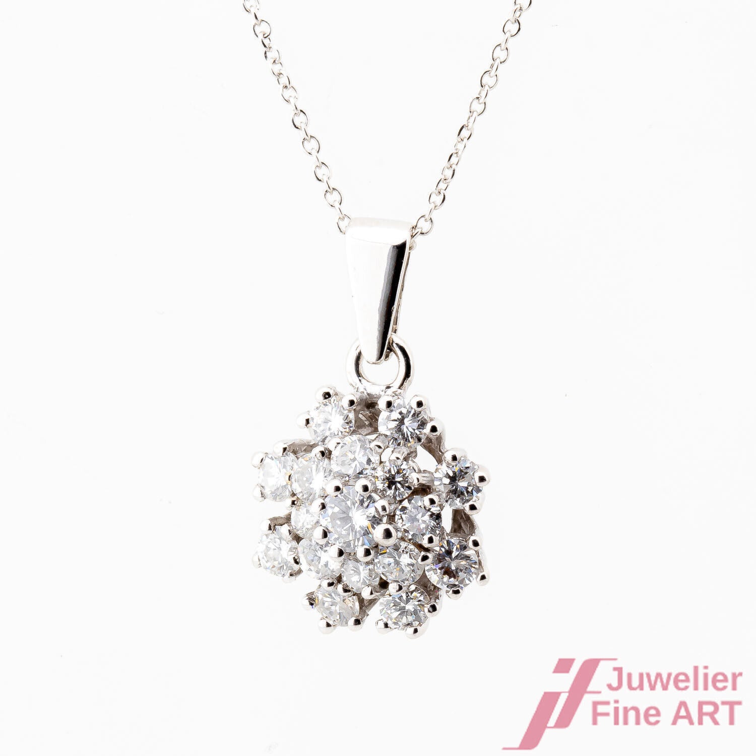 Kette Klassischer Anhänger 585/14K Weißgold Diamanten Brillanten 45 cm Kette