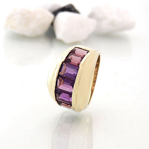 Damenring 14K/585 Gold - 3 Amethyste 1,5 ct + 4 pinke Turmaline 3,0 ct - 6,5 g