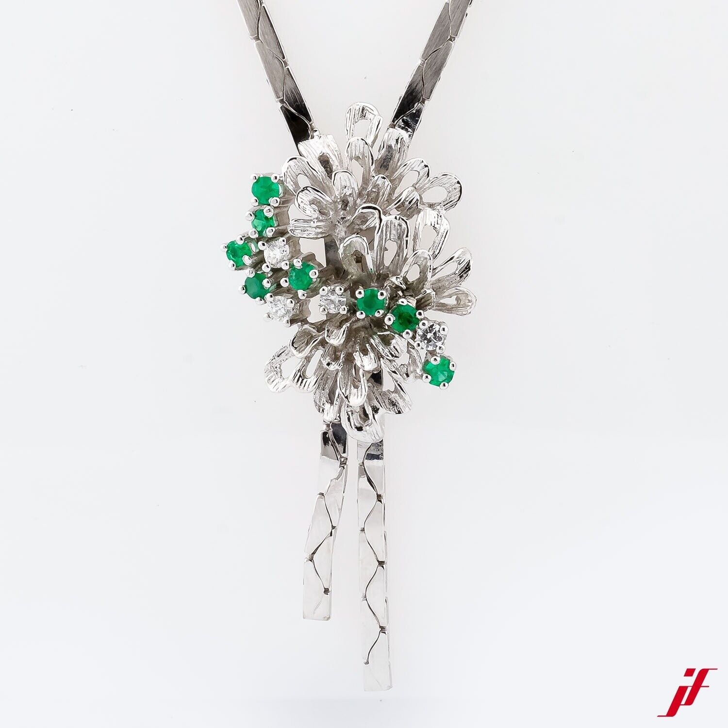Collier  750/18K Weißgold 8 Smaragd 5 Diamanten - Wert 4.500€