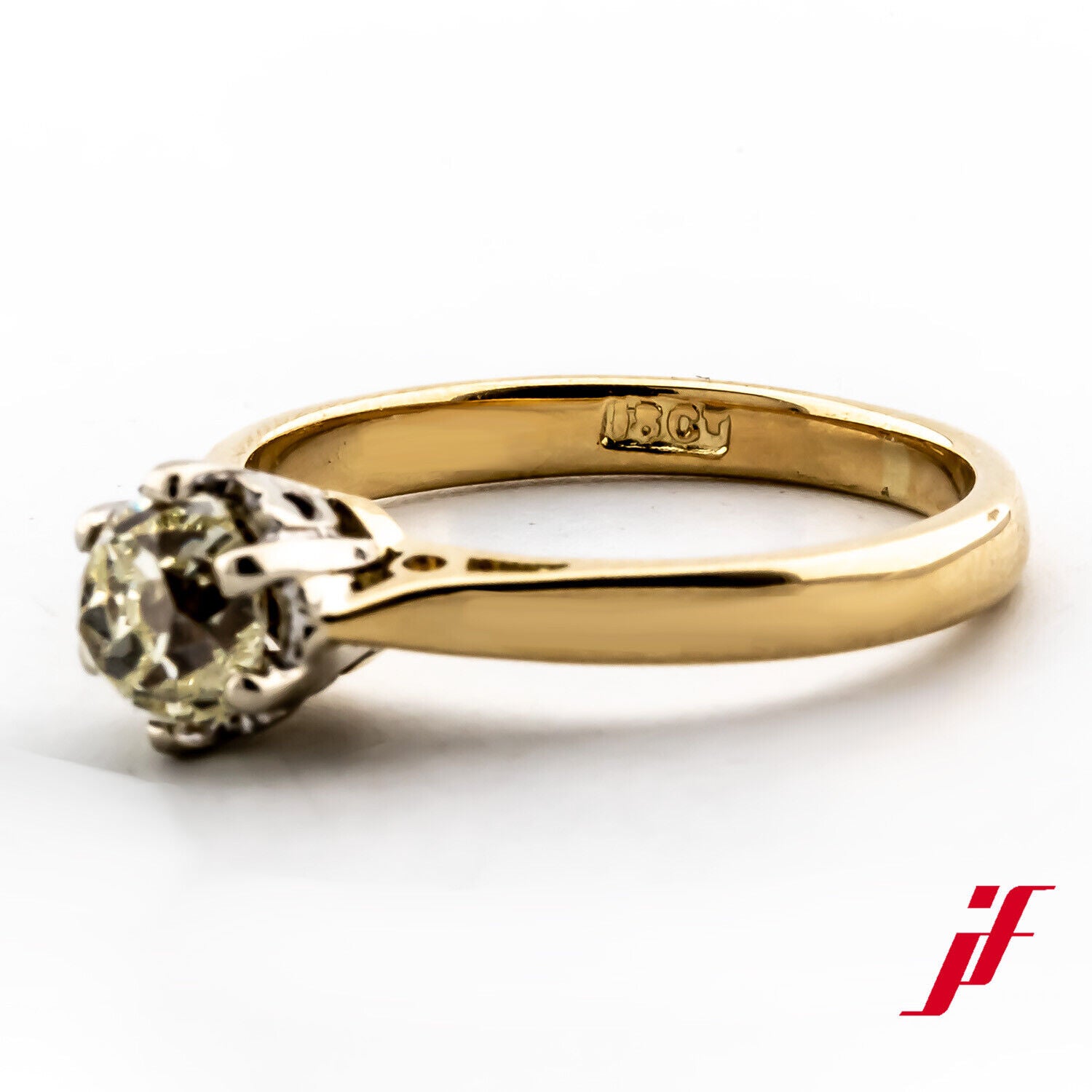 Ring Solitärring 750/18K Gelbgold Diamant Altschliff Leicht getönt Größe 47,5