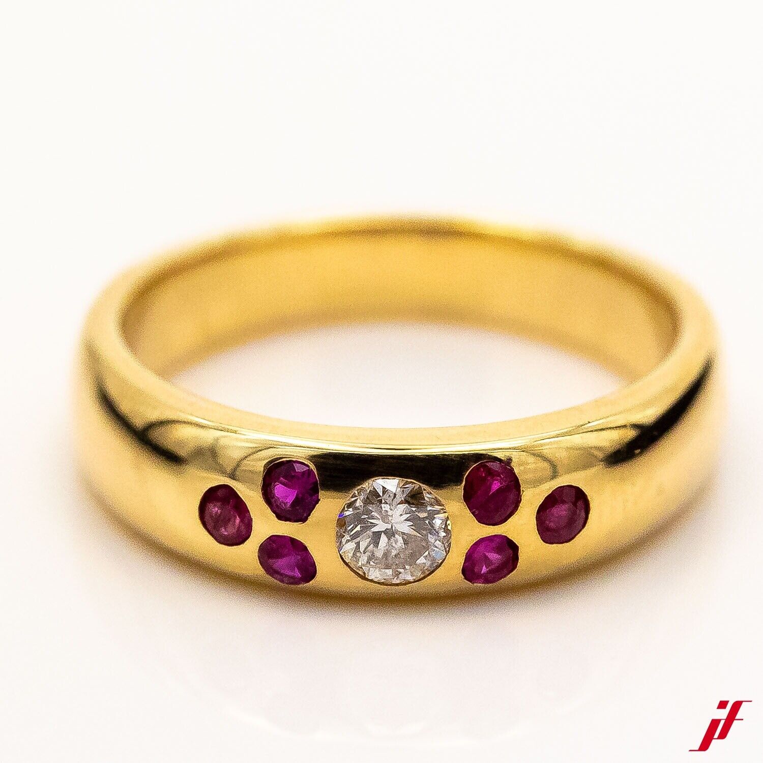 Ring 750/18K Gelbgold 6 Rubin 0,30ct 1 Diamant 0,20ct TW/VS Gr.55 - Wert 2.800€