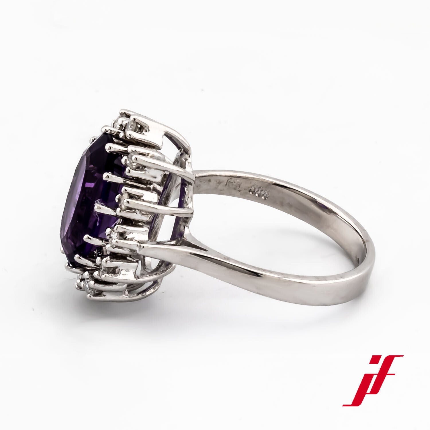 Ring 585/14K Weißgold 1 Amethyst 4,0 ct 12 Diamanten Brillanten 0,24 ct TOP