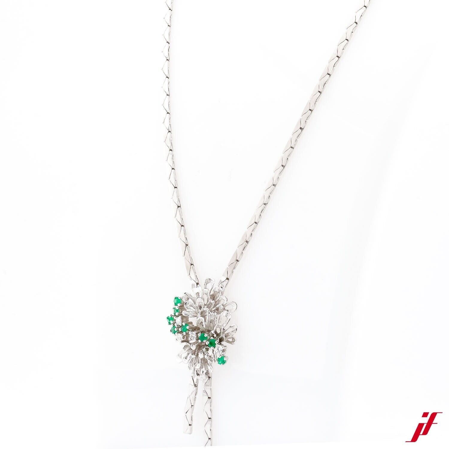 Collier  750/18K Weißgold 8 Smaragd 5 Diamanten - Wert 4.500€