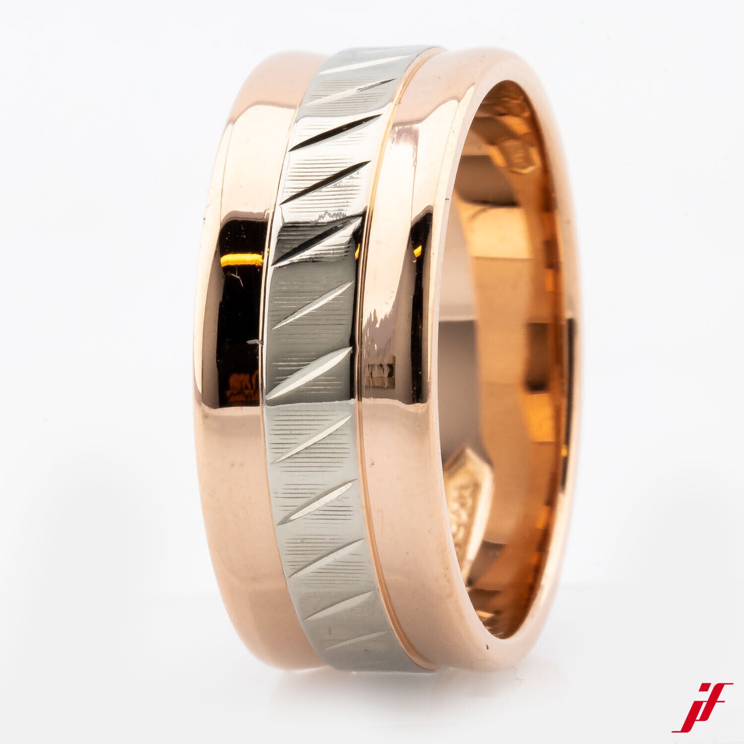 Bandring Damenring  585/14K Rotgold Weißgold ohene Besatz Größe 54 TOP