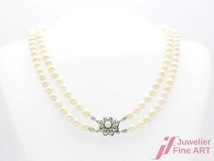 Perlencollier 2-reihig 14K/585 WG-Schließe - 117 Akoyaperlen - 44,39 g -  40 cm