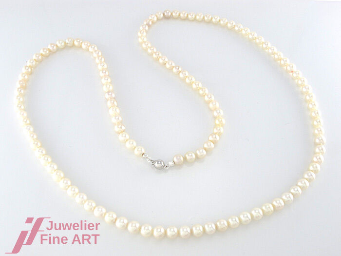 Akoya-Zuchtperlen Collier - Ø 6,7 mm - 81 cm - 52,7 g - 925er Silber Schließe