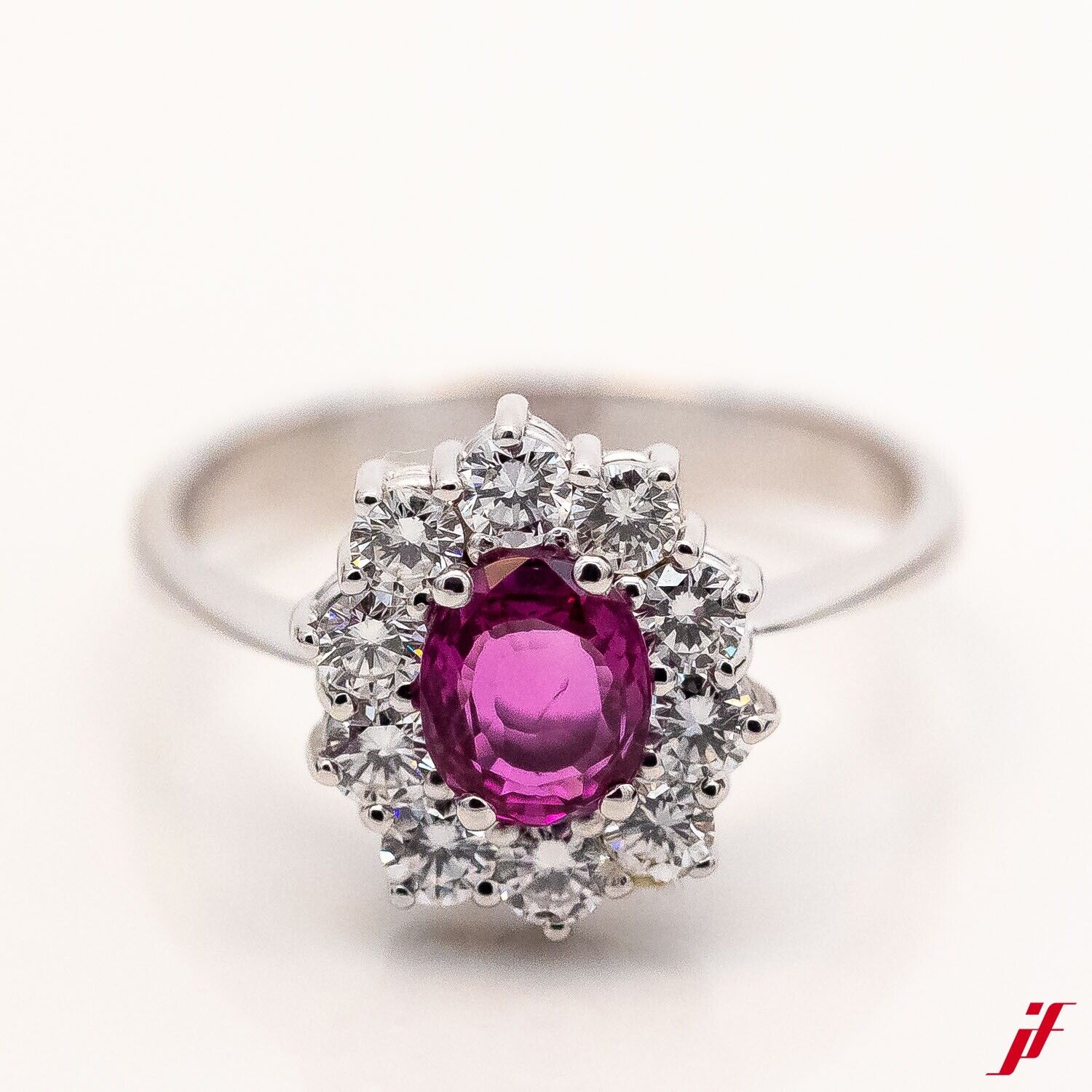 Ring 14K/585 Weißgold 1 Rubin 10 Diamanten zsm. 1,0ct Gr.56 - Wert 3.600€