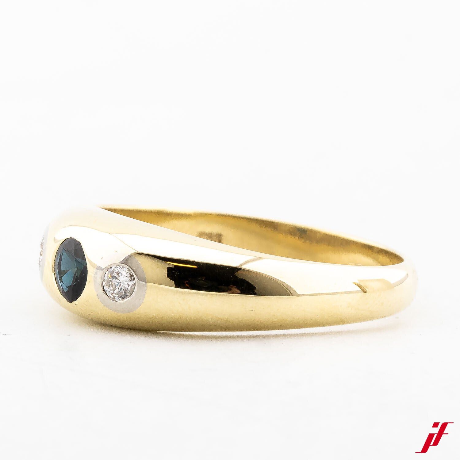 Damenring Kuppelring 585/14K Gold 1 Saphir Diamanten Brillanten Größe 69