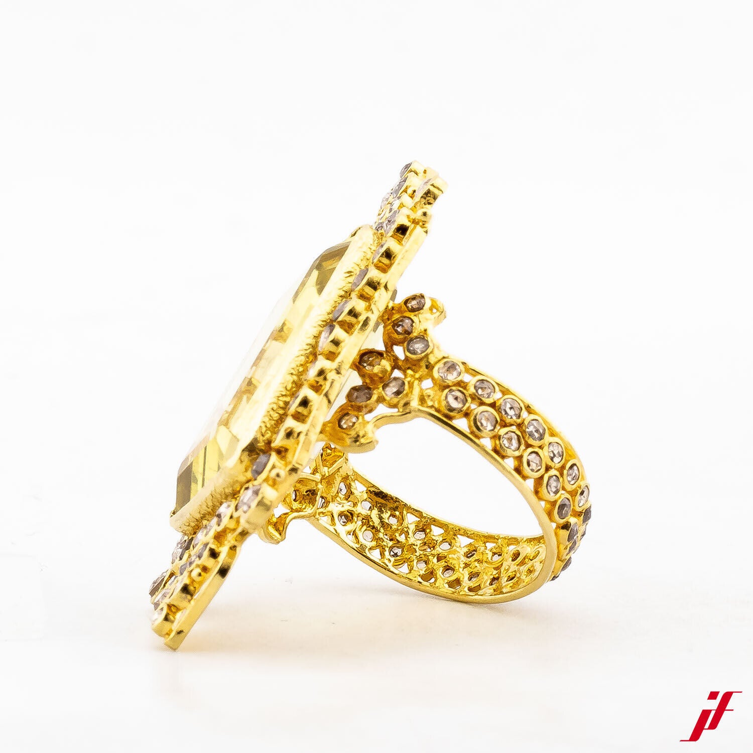 Statementring 900/21,6K Gelbgold Prasiolith 6,5 ct Diamanten 2,0 ct 52,5