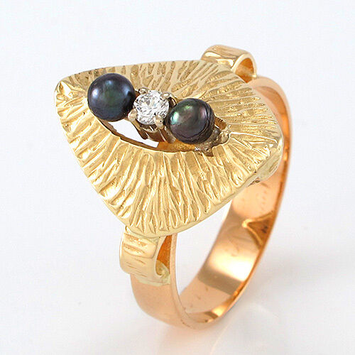 Ring 18K Gelbgold - 1 Brillant ca. 0,07 ct + 2 Tahitiperlen - 6,7 g - Gr. 58