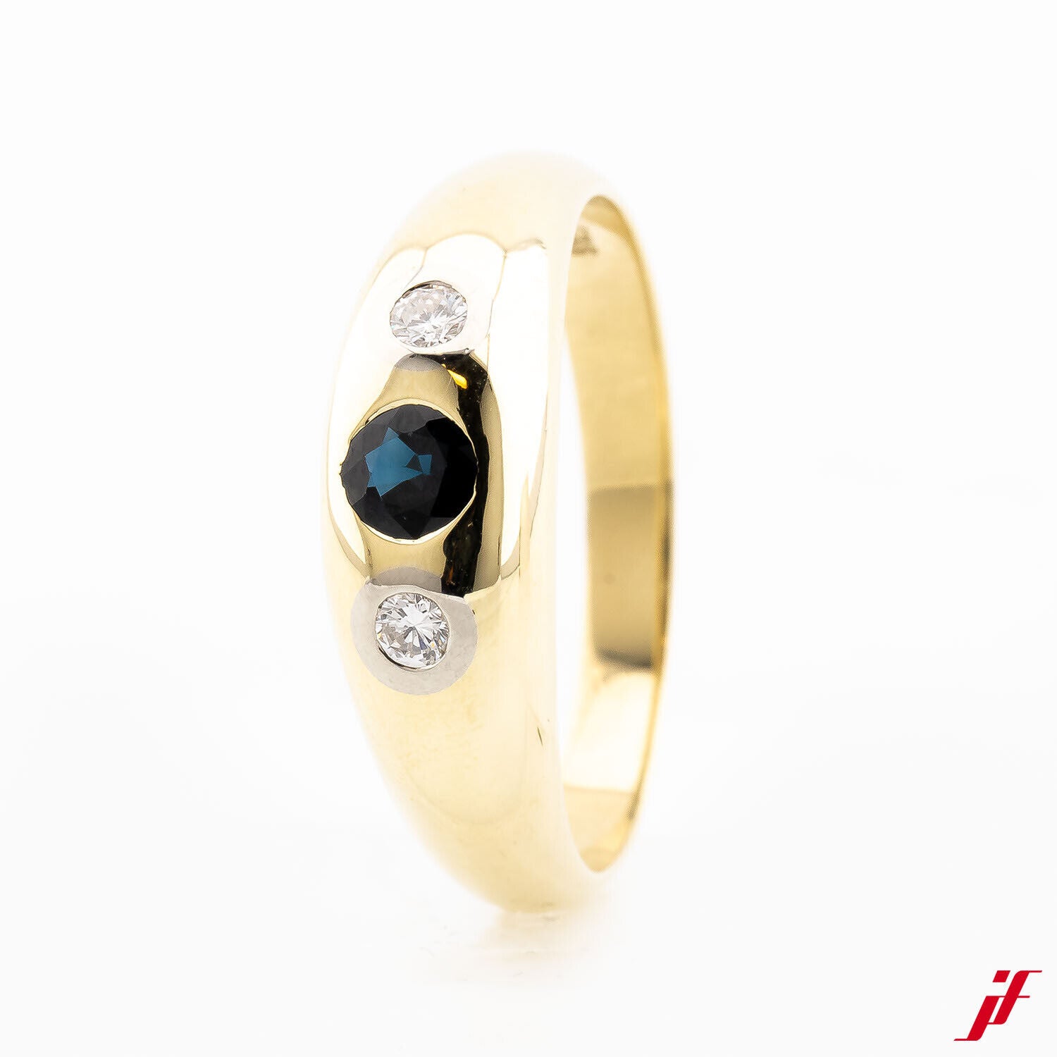 Damenring Kuppelring 585/14K Gold 1 Saphir Diamanten Brillanten Größe 69