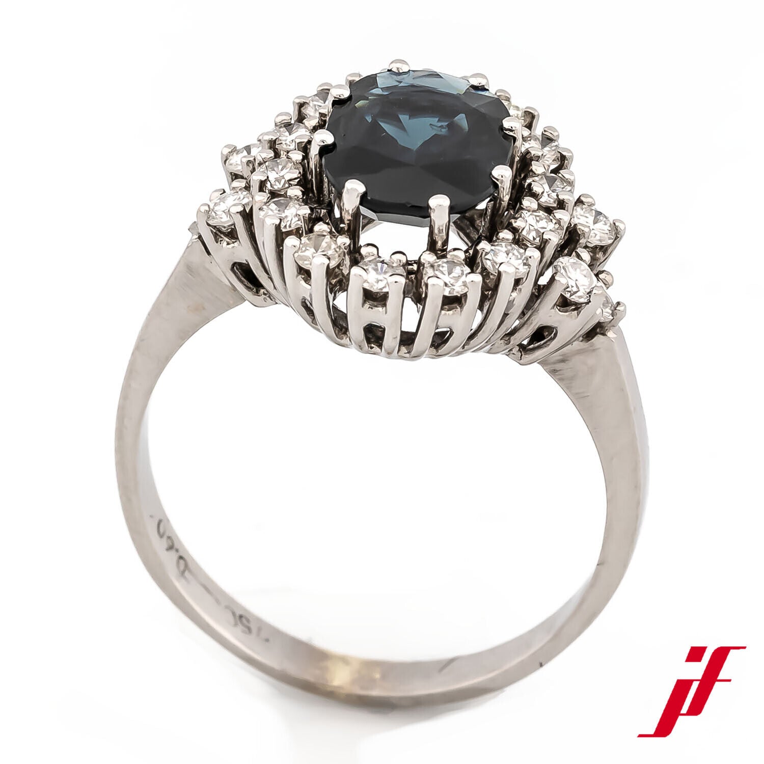 Ring Klassisch 750/18K Weißgold 1 Top Saphir Diamanten Brillanten Größe 57,5