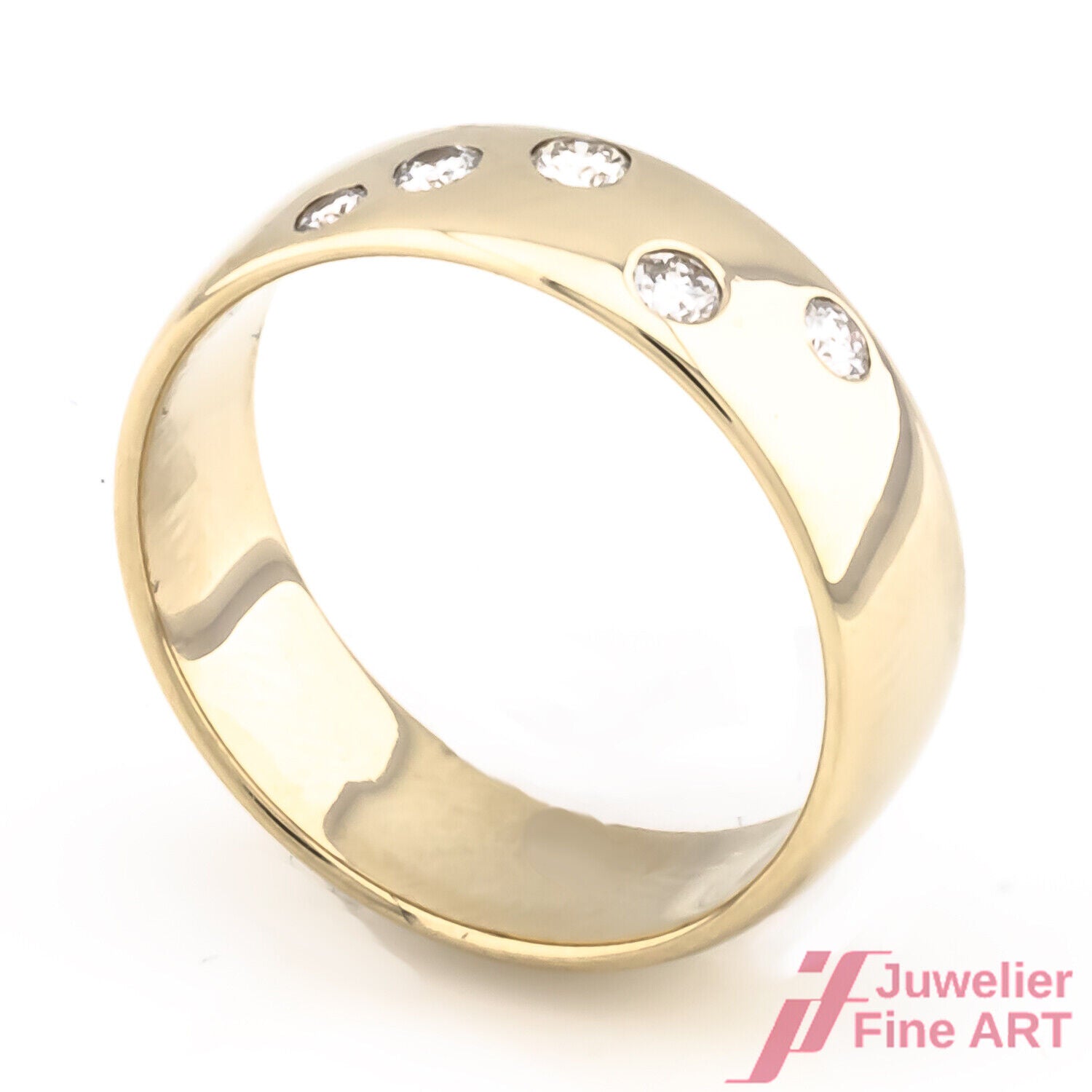 Ring  Bandring gewölbt 585/14K Gelbgold Diamanten Brillanten Größe 53