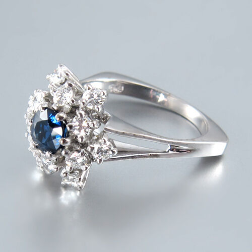 Damenring 1 Saphir 0,50ct +Brillanten ca.1,0ct TW/VS - 18K Gold - Gr.54,5 - 8,1g