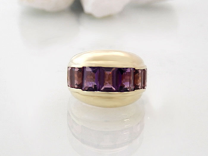 Damenring 14K/585 Gold - 3 Amethyste 1,5 ct + 4 pinke Turmaline 3,0 ct - 6,5 g