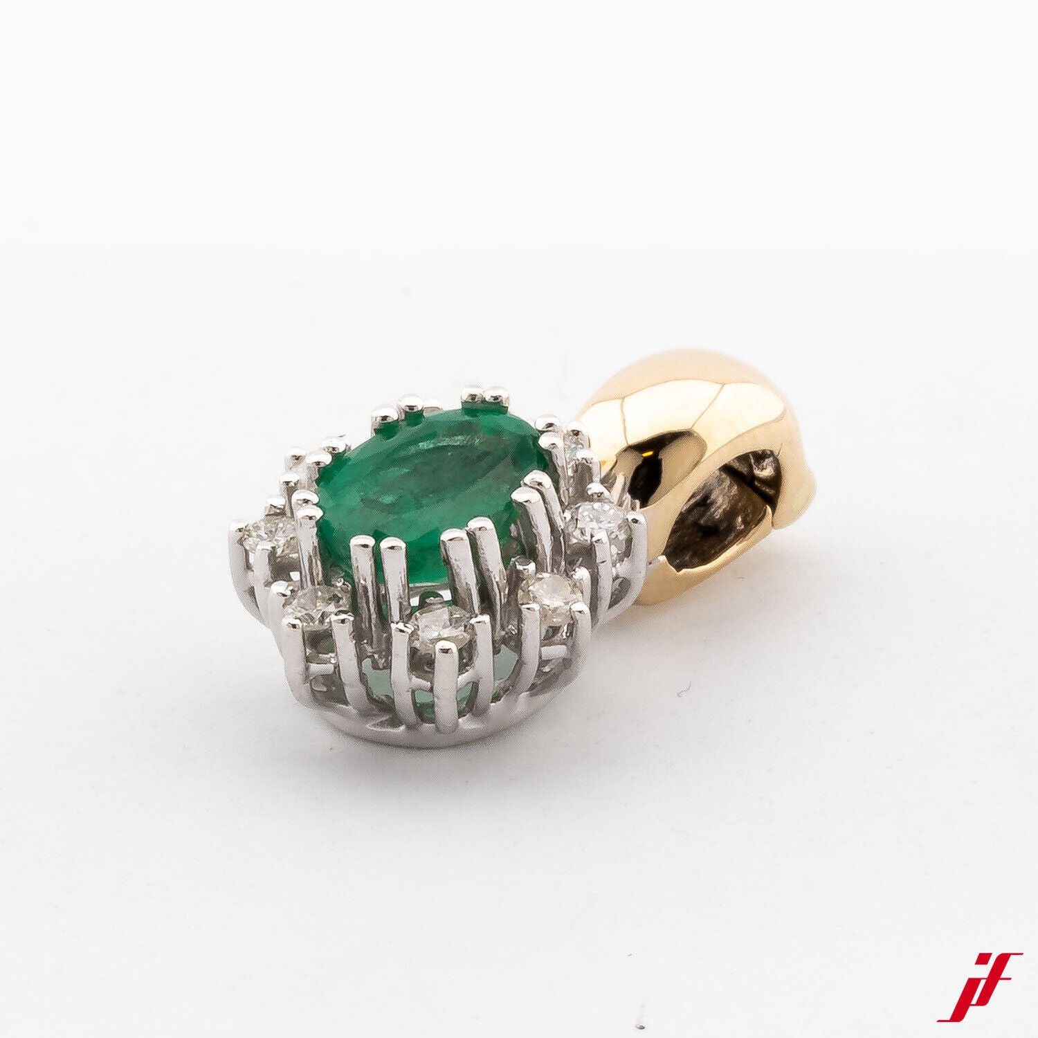 Anhänger 585/14K Weißgold Gelbgold 1 Smaragd Diamanten Brillanten 0,90 ct TOP