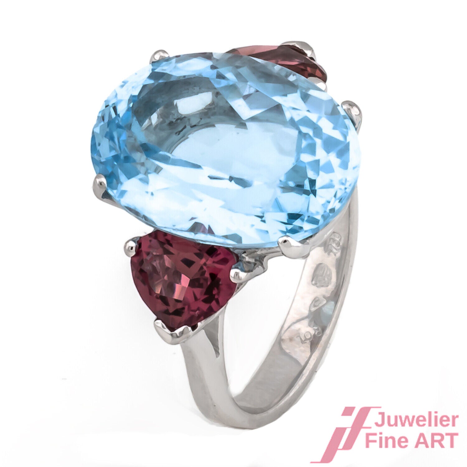Ring  750/18K Weißgold 1 Blautopas 2 Turmaline Größe 54