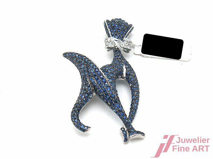 Reich besetzte Brosche *Katze* mit 413 Saphiren und 27 Diamanten - zus. 8,93 ct