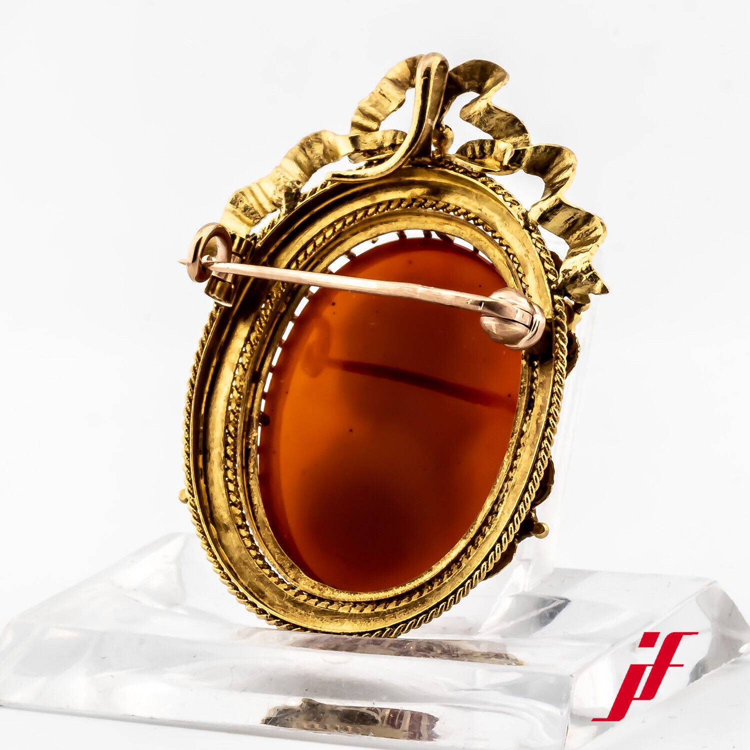 Brosche Anhänger Gemme 750/18K Gelbgold Rotgold Süßwasserperlen 47,9 mm lang