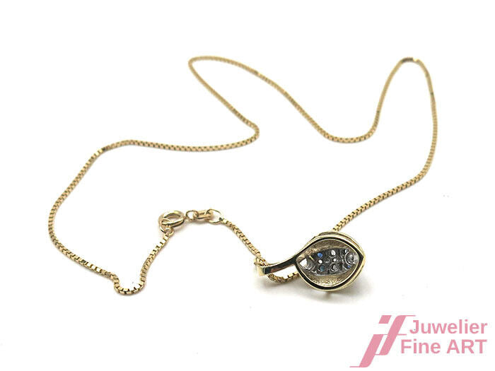 Kette/Anhänger - 14K GG - 4 Saphire 0,16 ct + 2 Diamanten 0,08 ct 5,7 g - 42 cm