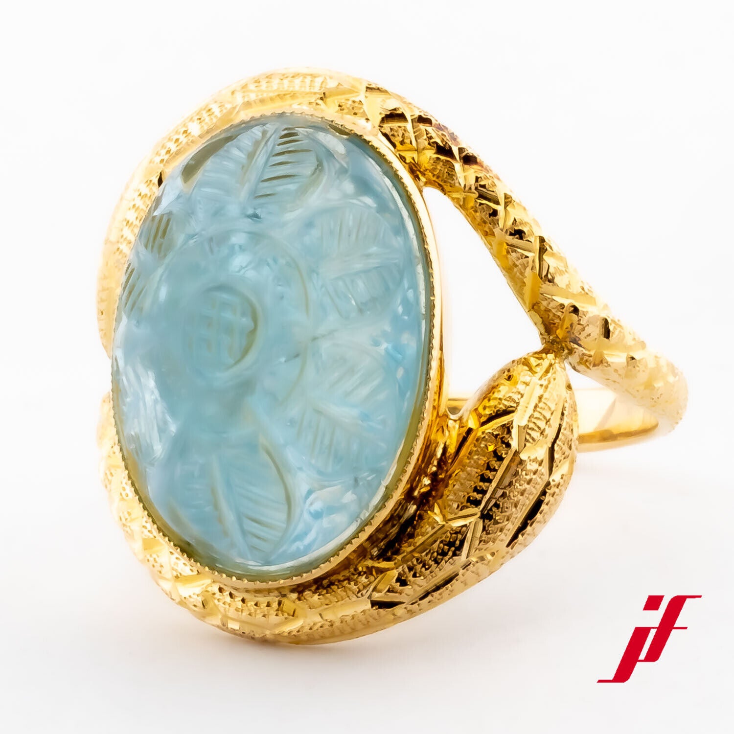 Ring klassisch verziert 585/14K Gelbgold floraler blauer Farbstein Größe 54 TOP