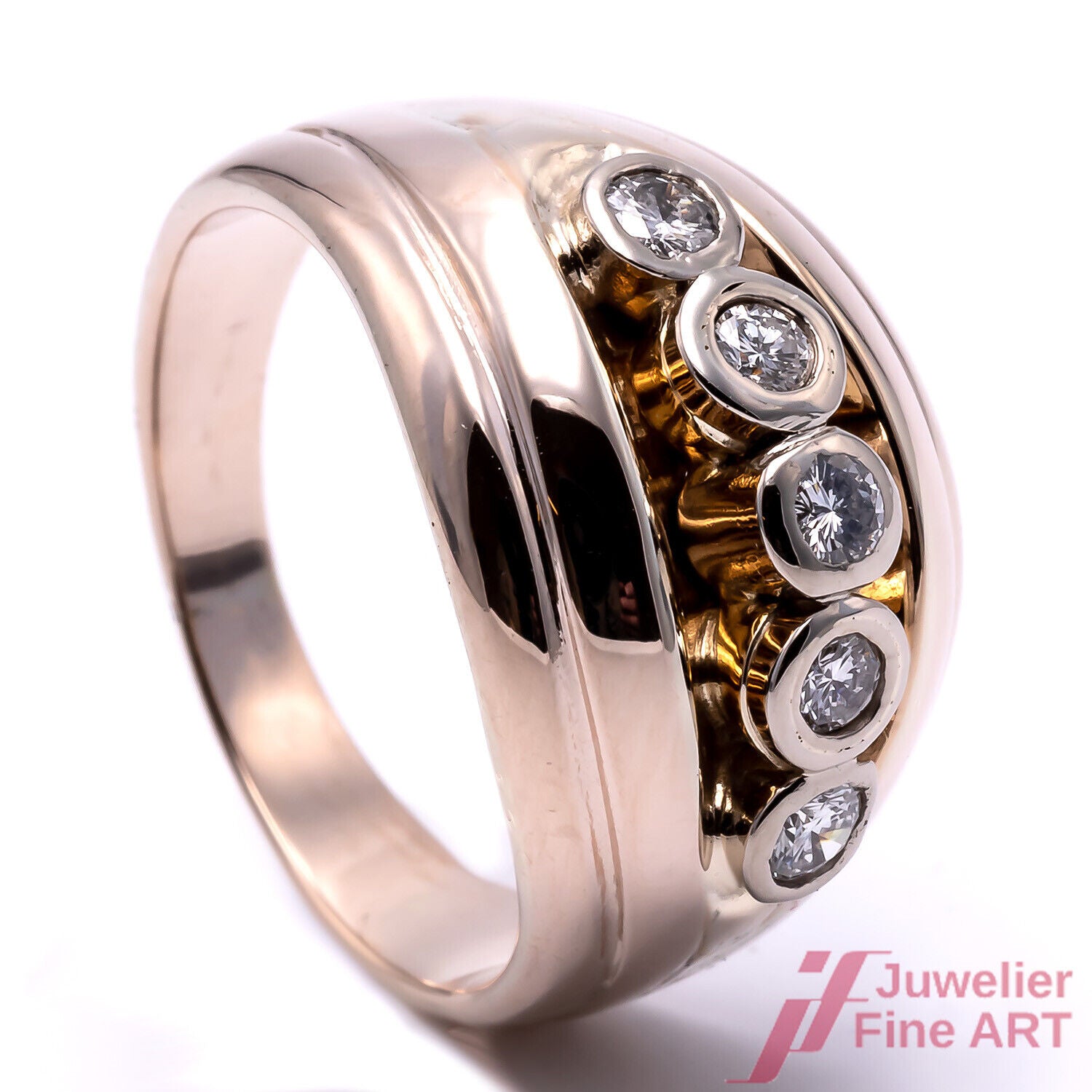RING - 14K GG/WG - Handarbeit - 5 Brillanten zus. ca. 0,50 W/si - 6,8 g - Gr. 57