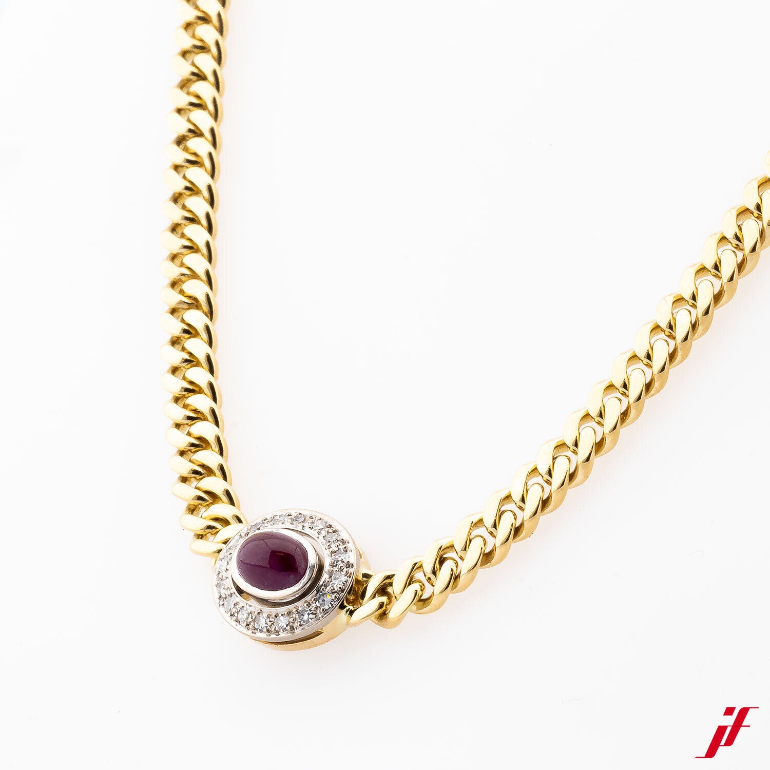 Collier 750/18K Gelbgold Weißgold 1 Rubin 0,80 Diamanten Brillanten 0,18 37 cm