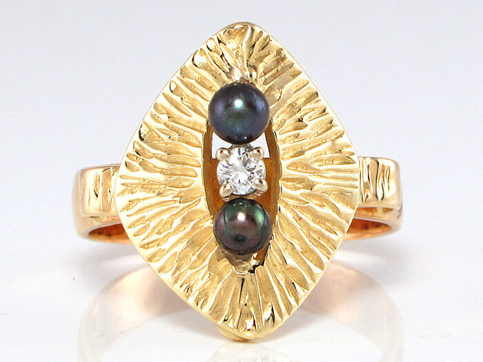 Ring 18K Gelbgold - 1 Brillant ca. 0,07 ct + 2 Tahitiperlen - 6,7 g - Gr. 58