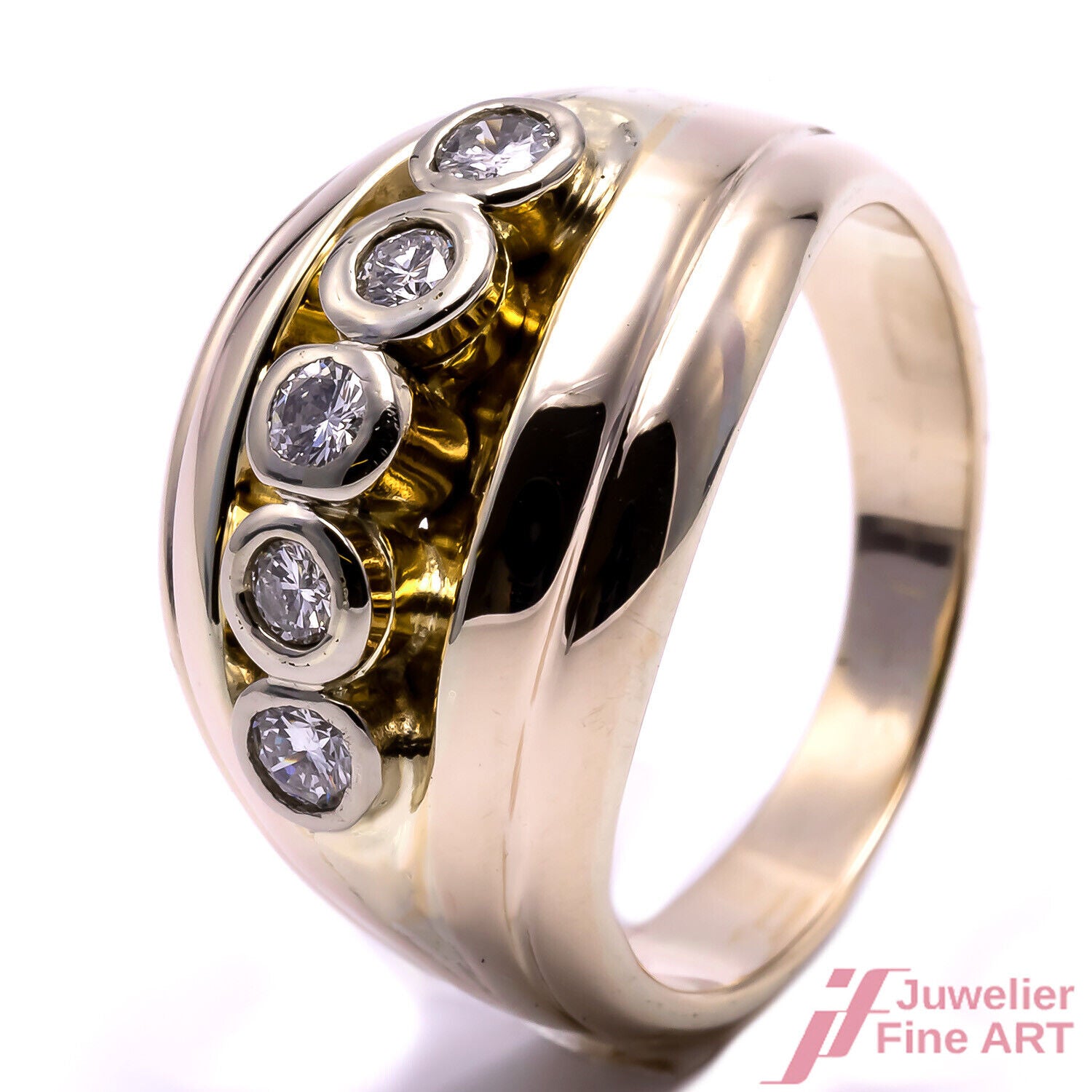 RING - 14K GG/WG - Handarbeit - 5 Brillanten zus. ca. 0,50 W/si - 6,8 g - Gr. 57