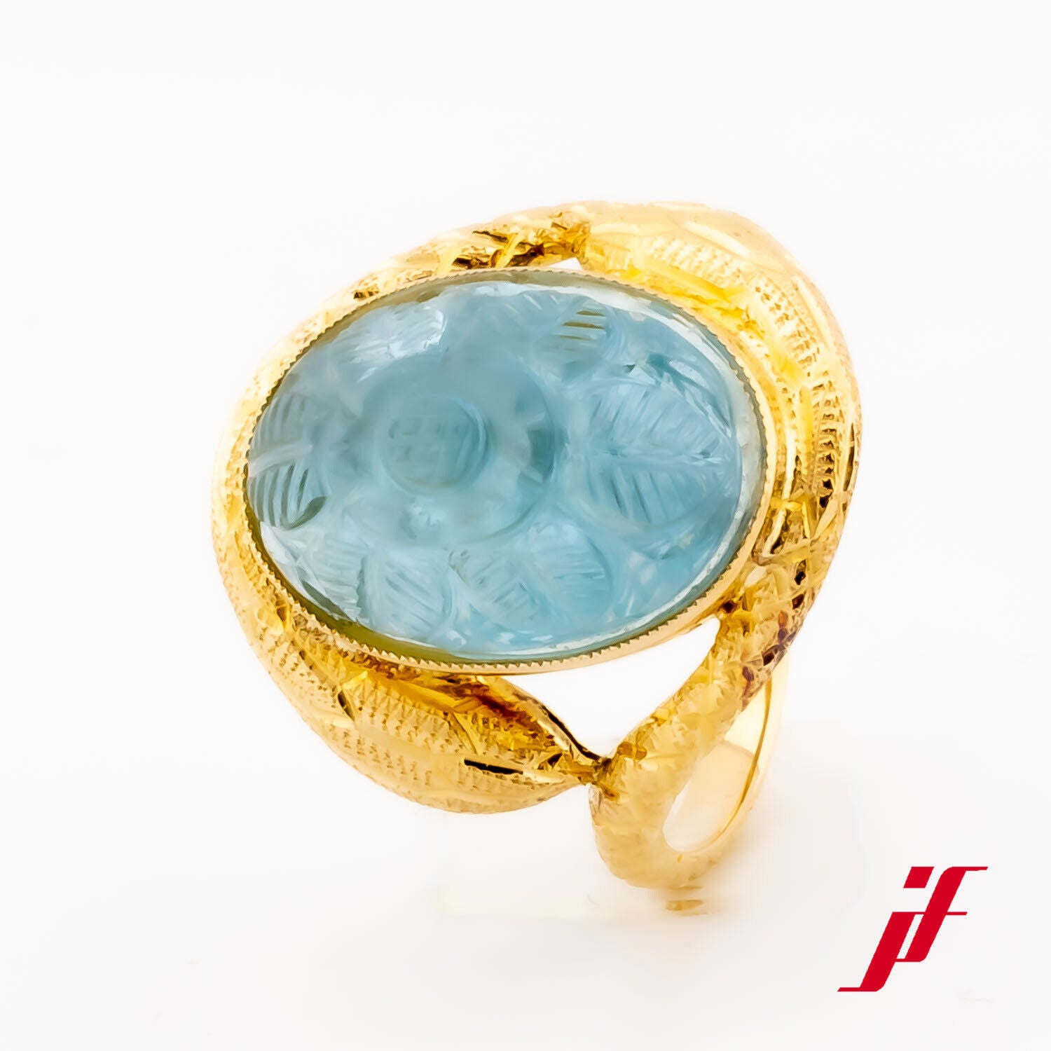 Ring klassisch verziert 585/14K Gelbgold floraler blauer Farbstein Größe 54 TOP