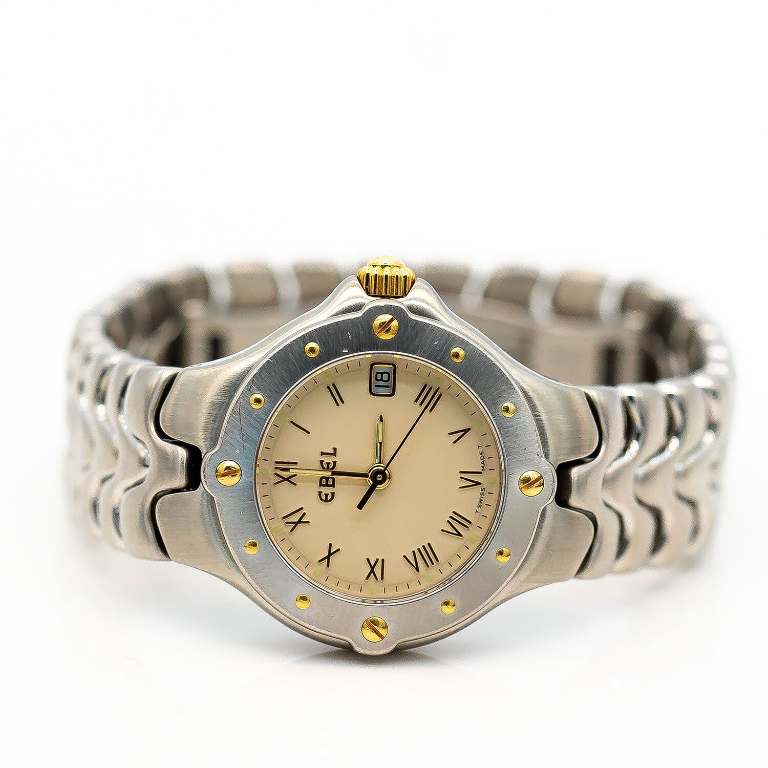 Ebel 1911 Damen Sportwave Uhr 6087621 750/18K Gelbgold Stahl 27mm