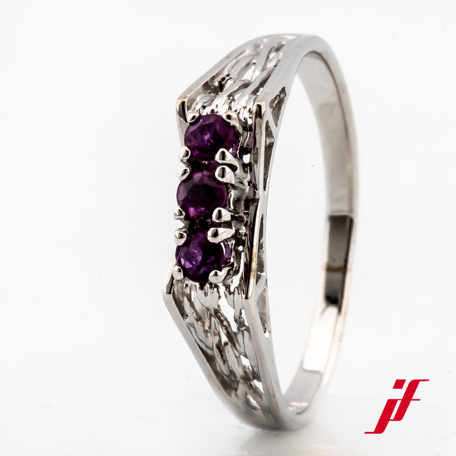 Ring Klassisch 585/14K Weißgold Rubine Größe 55