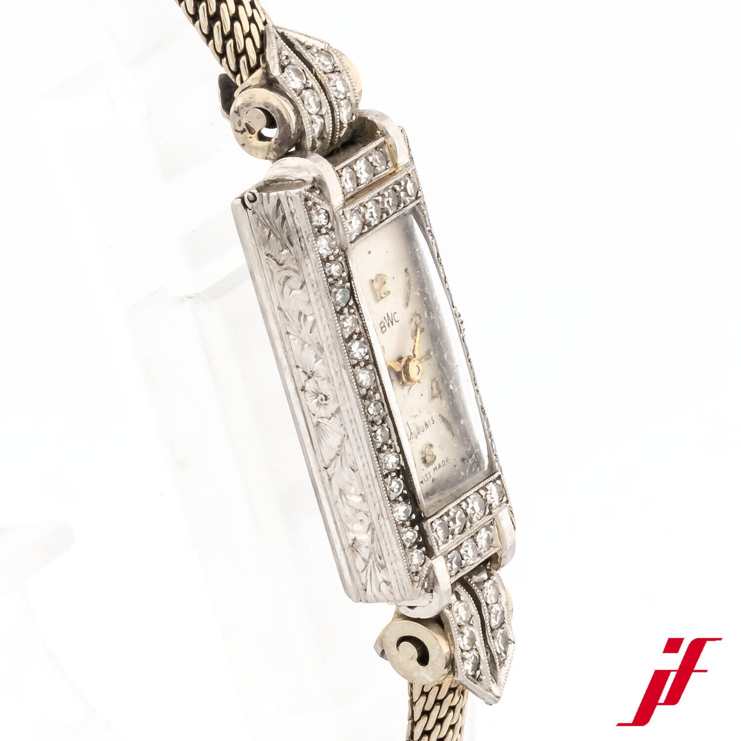 Armbanduhr BWC Art Deco Gehäuse Platin Band Weißgold Handaufzug Klappschließe